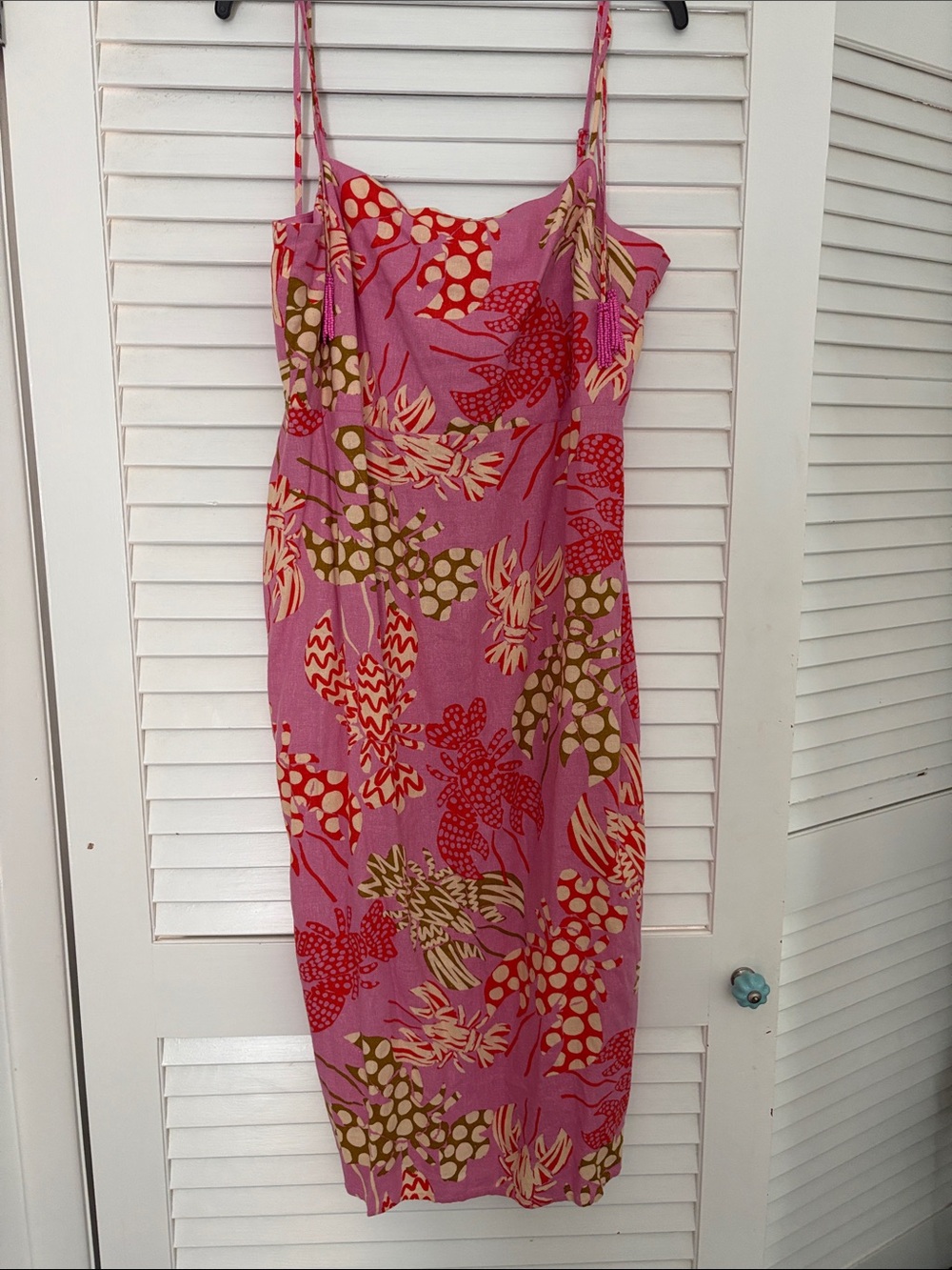 Rachel Zoe Pink Print Spaghetti Strap Midi Dress. Size L. NWOT